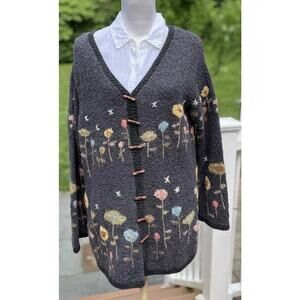 Vintage Women’s Gray Floral Nan Hadden Woolies Grandmacore Cardigan Oversized L